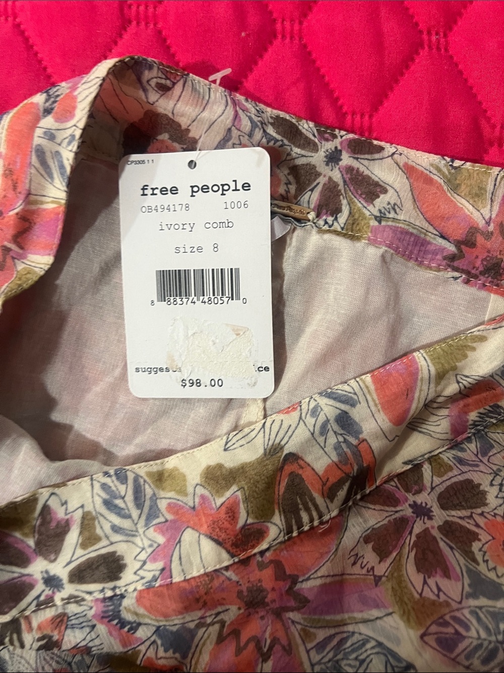 Free People NWT Pink Floral Asymmetrical Ruffle Wrap Skirt - Picture 3 of 7